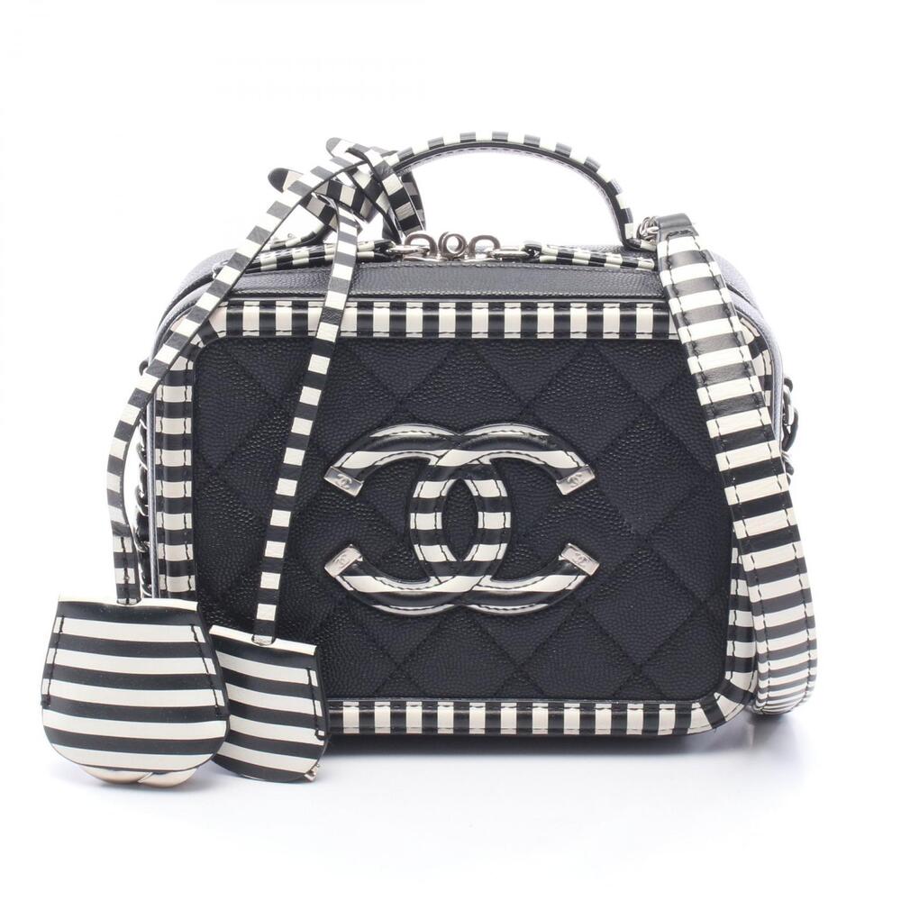 Chanel CC Figley Vanity Bag Shoulder Leather Black White